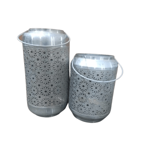 IRON LANTERN CANDLE HOLDER SET OF 2 (NATURAL) 